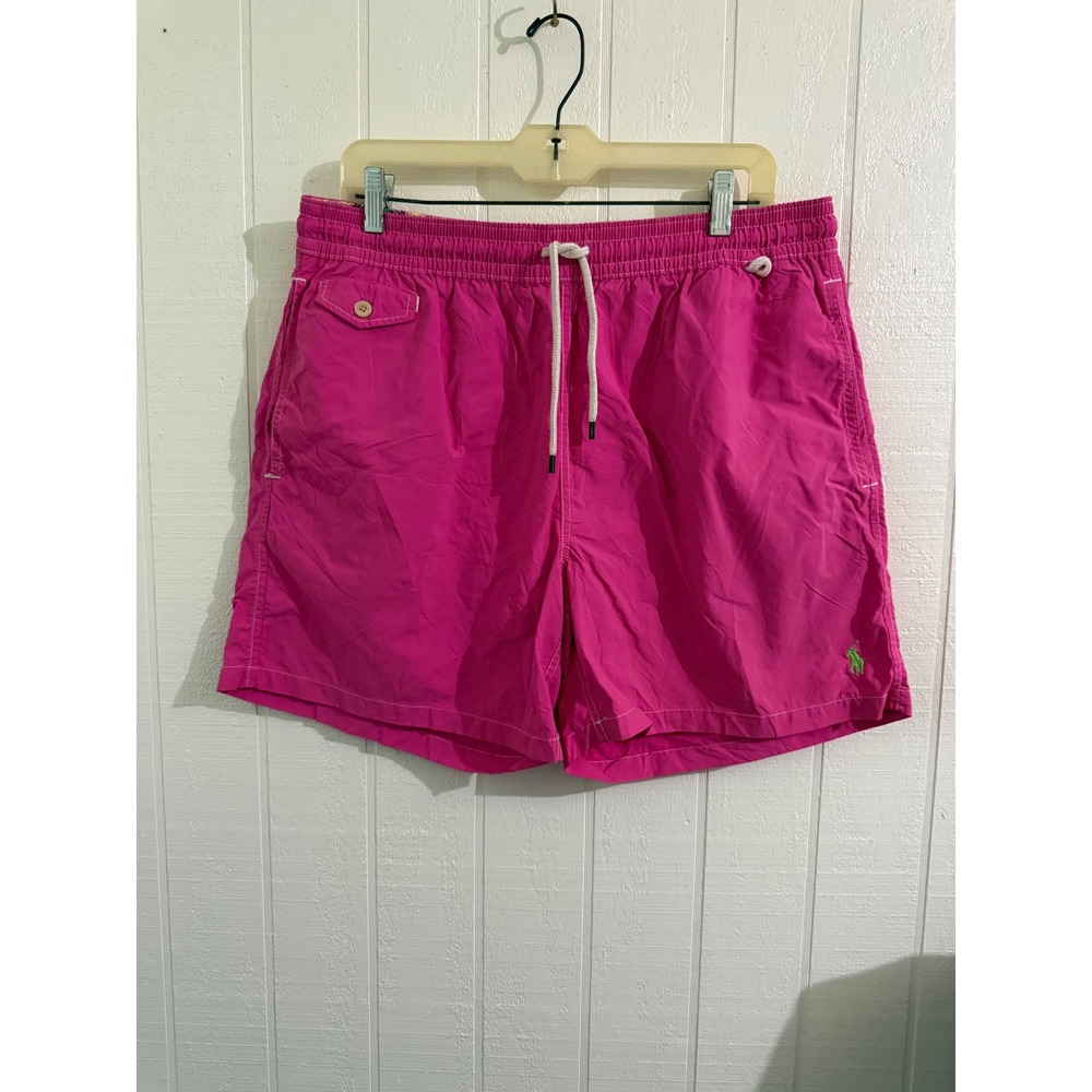 Polo Ralph Lauren Mens Pink Swim Trunks XL Green Pony Mesh Lined Board Shorts